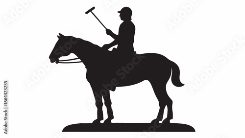 Silhouette of a polo player on horseback holding a mallet ready to strike the ball in a classic pose
