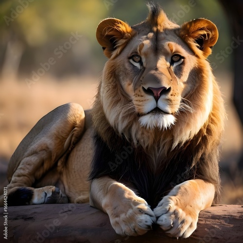 Beautiful African lion sitting full body isolated on white background