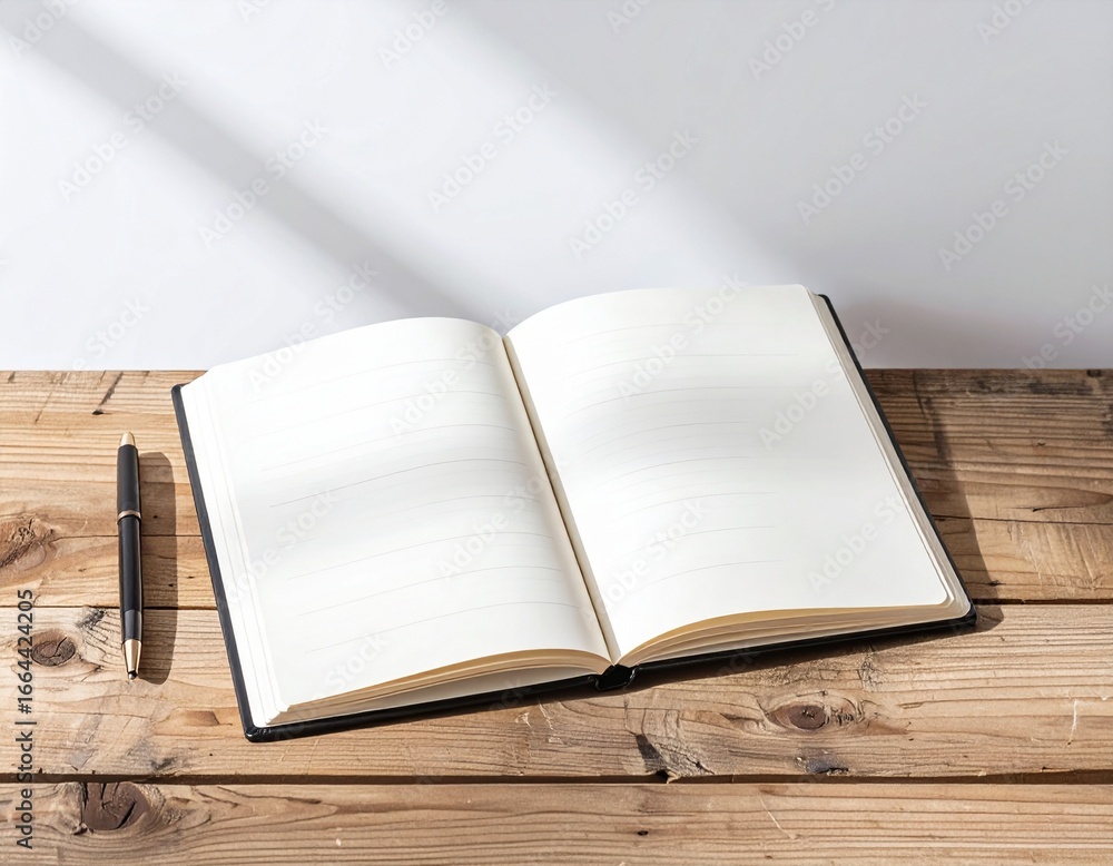Fototapeta premium Open sketchbook with soft sunlight