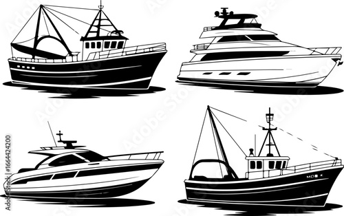 "Stylized Set of Modern Boats and Yachts Vector Illustration"