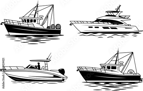 "Stylized Set of Modern Boats and Yachts Vector Illustration"