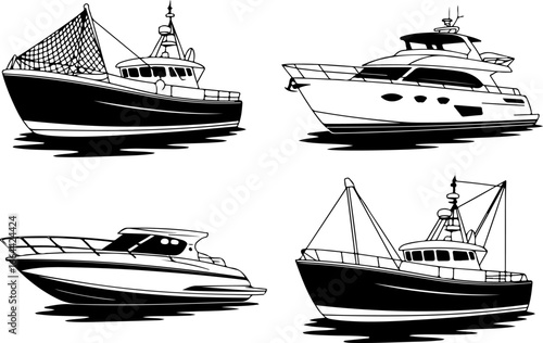 "Stylized Set of Modern Boats and Yachts Vector Illustration"