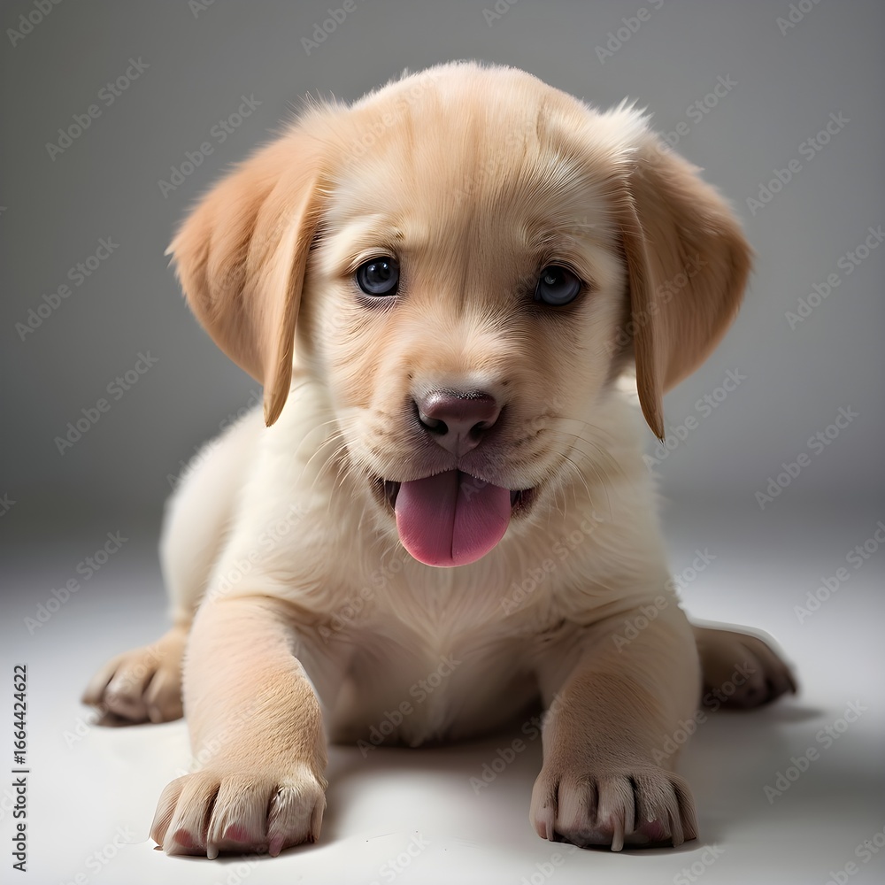 Fototapeta premium golden retriever dog sitting on a pure white background. Perfect for commercial stock photo use, advertising, and pet-related content.
