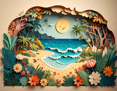 Tropical Paradise A Paper Cut Beach Scene