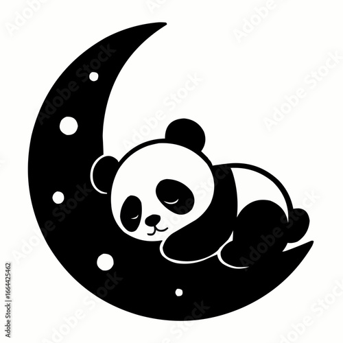 Vector icon of a cute panda bear on the moon, with a smiling cartoon face and fun design