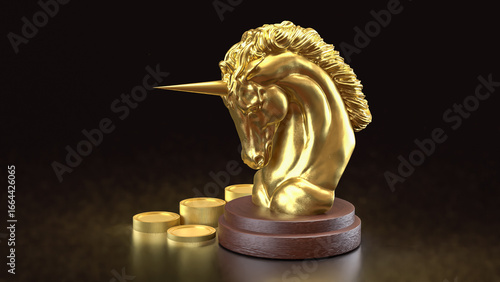 The Gold Unicorn and Start up for Business concept 3d Rendering.