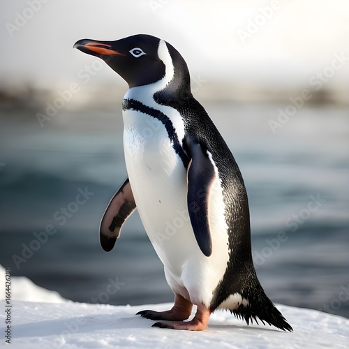 Realistic photography style stock image of a penguin standing in full body view, isolated on a clean white background. Perfect for commercial use, advertising, wildlife projects, and educational conte