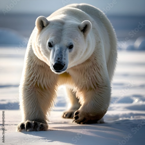  realistic stock image of a polar bear standing on all fours, isolated on a clean white background. Sharp detail and full body view, perfect for commercial use, advertising, wildlife p