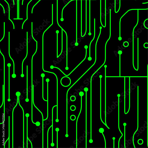 Abstract circuit board vector green glowing illustration, digital network background for tech, cyber, and electronic design