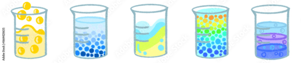 Obraz premium Science Beaker PNG Clipart with Colorful Liquids and Bubbles