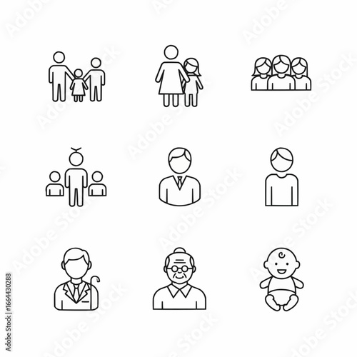 Line Art Depicting Family and Generational Personas