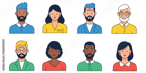 Diverse group of people avatars in colorful flat design style vector illustration