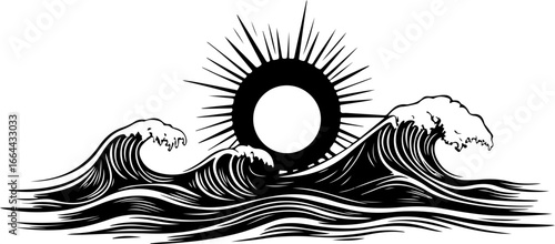 illustration of sun and ocean waves