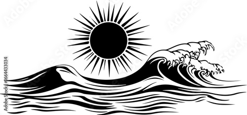 illustration of sun and ocean waves