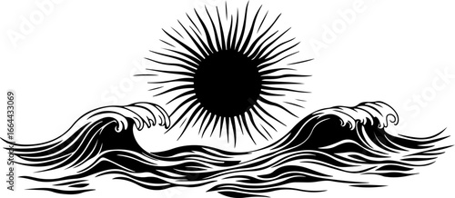 illustration of sun and ocean waves