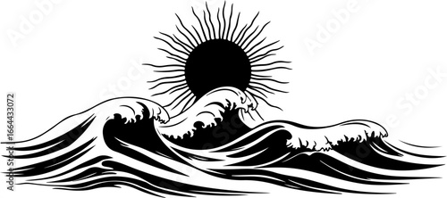 illustration of sun and ocean waves