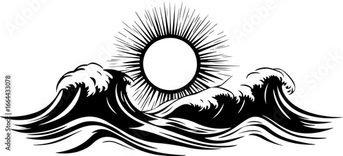 illustration of sun and ocean waves