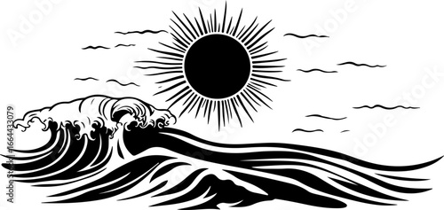 illustration of sun and ocean waves
