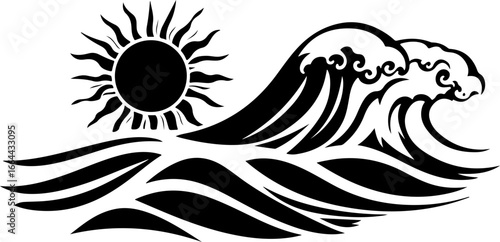 illustration of sun and ocean waves