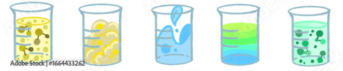 Science Beaker PNG Clipart with Colorful Liquids and Bubbles