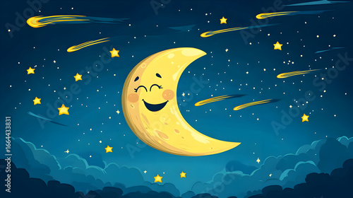 Smiling moon night sky illustration