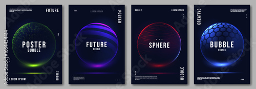 Set of poster with abstract colorful gradient sphere. Vector illustration. Design template for poster, flyer, social media, banner. 