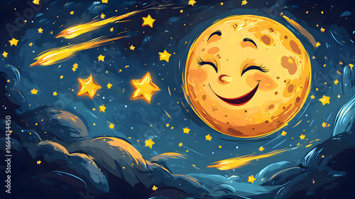 Smiling moon night sky illustration