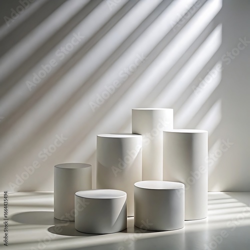 Wallpaper Mural Elegant display of white cylindrical podiums with soft shadows creating a modern and minimalist presentation stage Torontodigital.ca