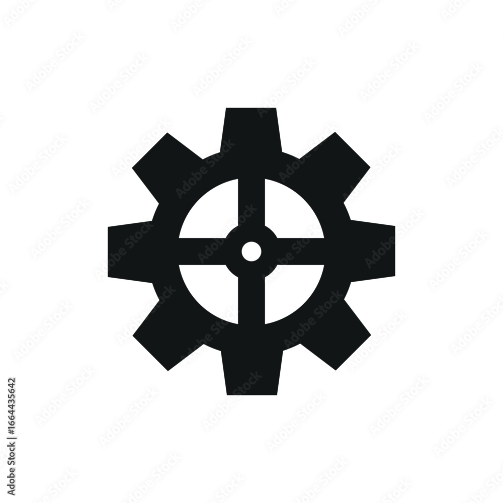 Fototapeta premium Gear icon in solid glyph for construction, system, and machinery graphics.