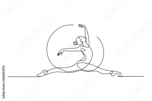 One Line Dancer in Hoop Pose Vector, Editable Stroke Minimal Circus Art