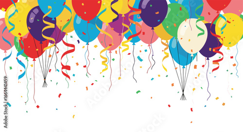 Vibrant festive celebration with colorful balloons and confetti creating a joyful atmosphere for special events