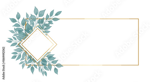Elegant watercolor botanical design with gold geometric frame for invitations and celebrations