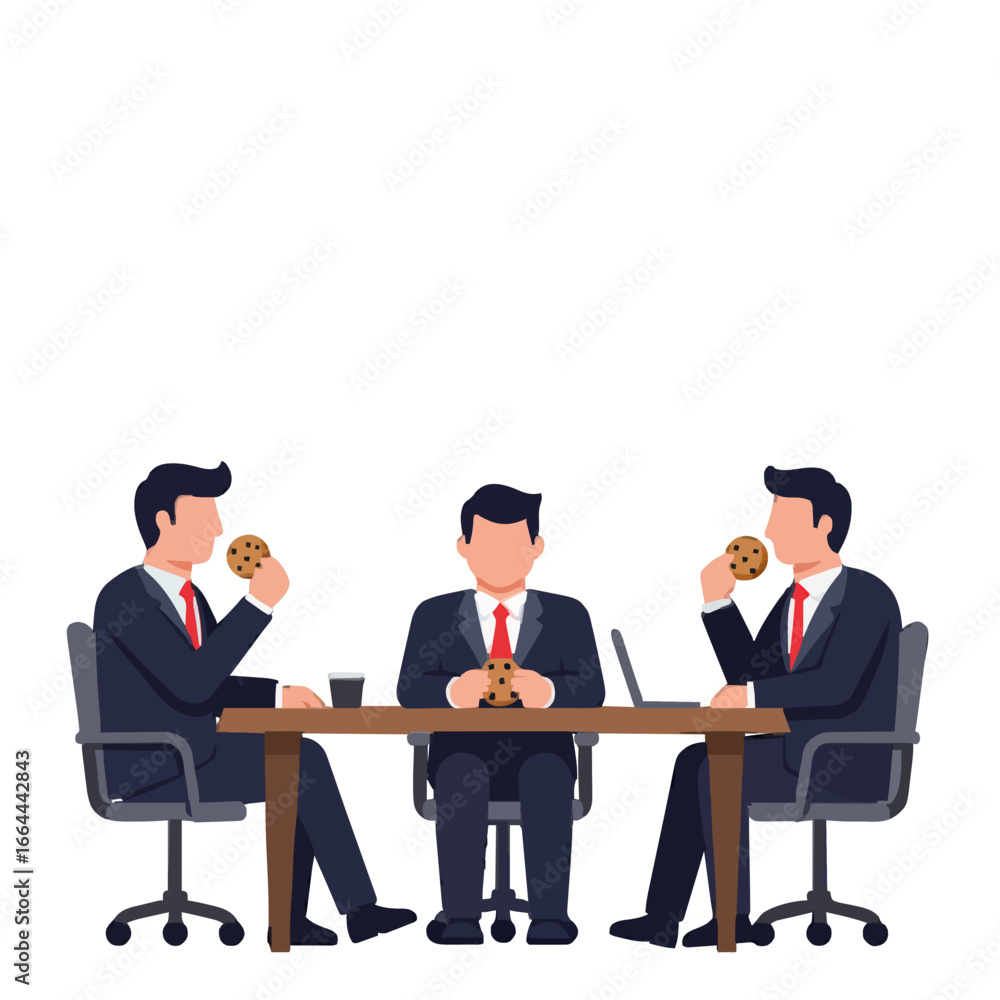 Obraz premium Colleagues having a snack during a meeting with cookies and coffee in a modern office