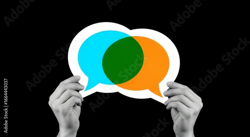 Holding Speech Bubbles Communication Concept Teamwork Collaboration Discussion Dialogue Ideas Sharing Thoughts