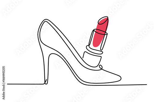 One Line Drawing of a High Heel Shoe and Lipstick | Vector Art for Fashion and Beauty.