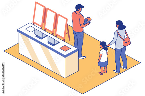 parents queued at an omaha kids’ sports signup table with posters for digital registration