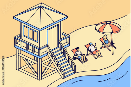 visitors at a fort lauderdale beach rental hut with a poster for reserving chairs and umbrellas online