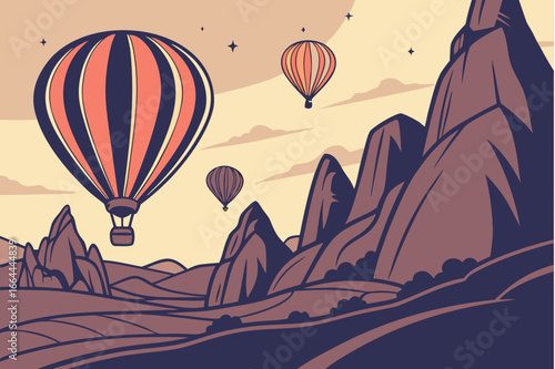 Hot air balloons rising over Cappadocia’s rocky landscape at sunrise