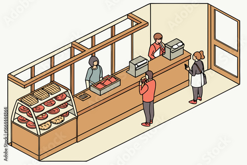 long line at a busy coffee shop in seattle with a sign suggesting mobile ordering for faster pickup