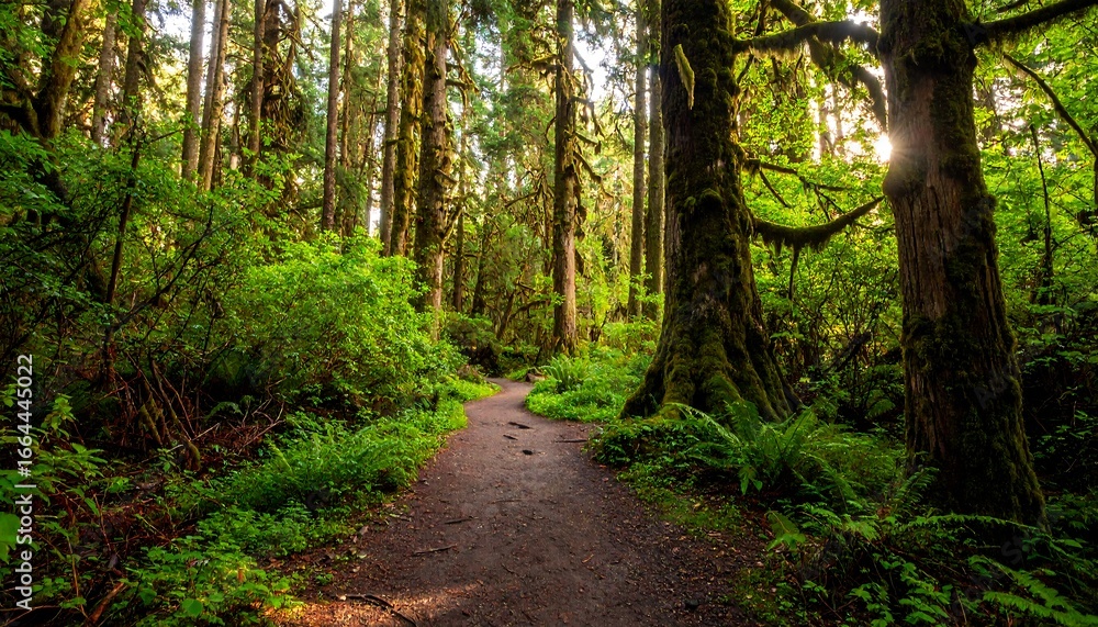 Sunlight streams through a lush forest path, illuminating the vibrant greenery and moss-covered trees. Sunlight streams through a lush forest path, illuminating the vibrant greenery and moss-covered trees.