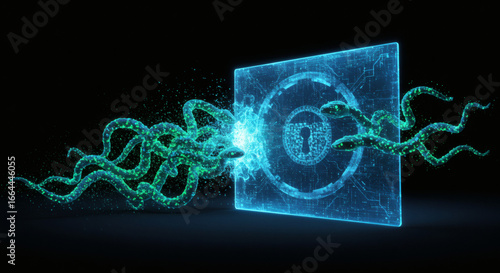 Cybersecurity Breach A Digital Invasion of Secure Data Through a Futuristic Barrier