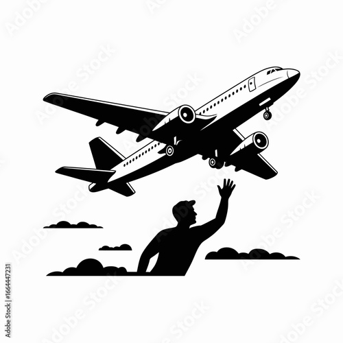 Airplane Flying Over a Person Waving Illustration