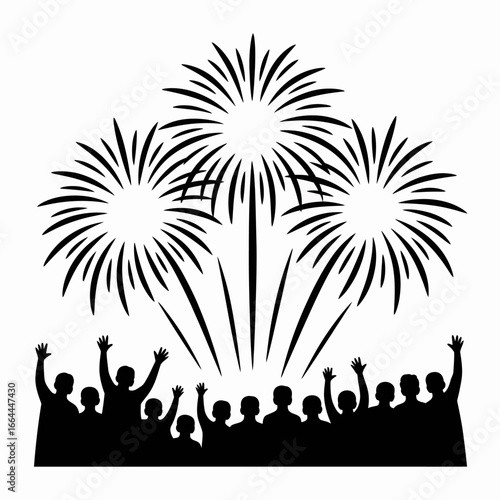 Celebration with Fireworks and Crowd Silhouette