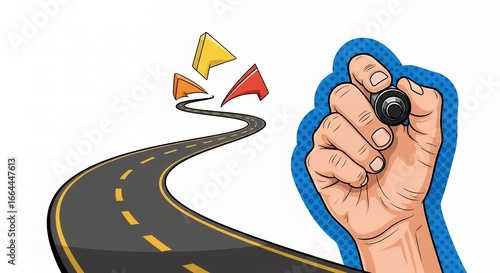 Road to Success Hand Drawing Illustration with Directional Arrows and Winding Pavement Concept