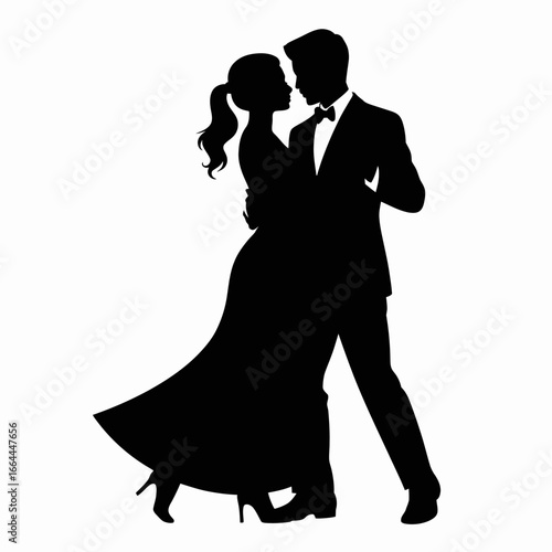 Elegant Silhouette of Dancing Couple in Formal Attire
