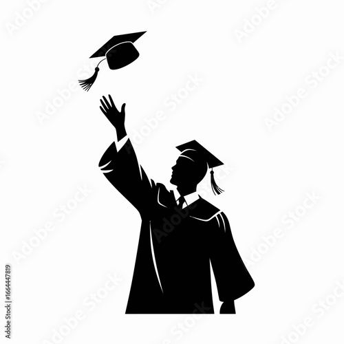 Graduation Celebration Student Tossing Cap in Air