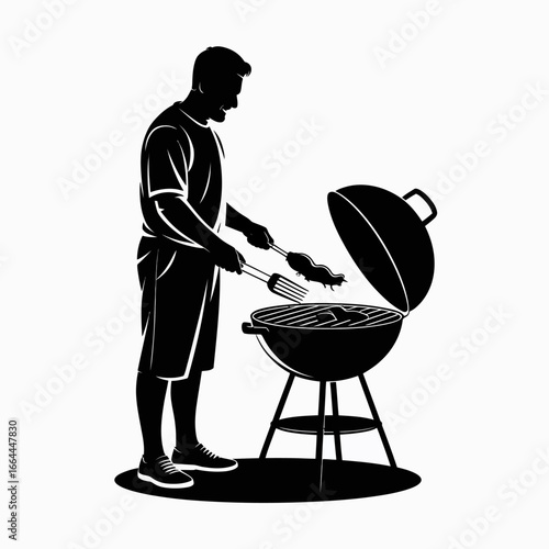 Grilling Man Silhouette with Barbecue Equipment