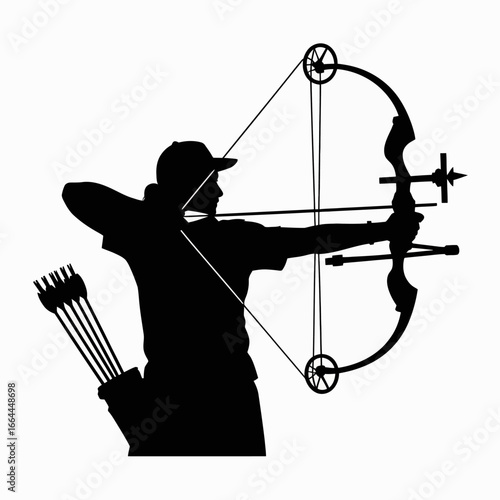 Silhouette of Archer with Bow and Arrow