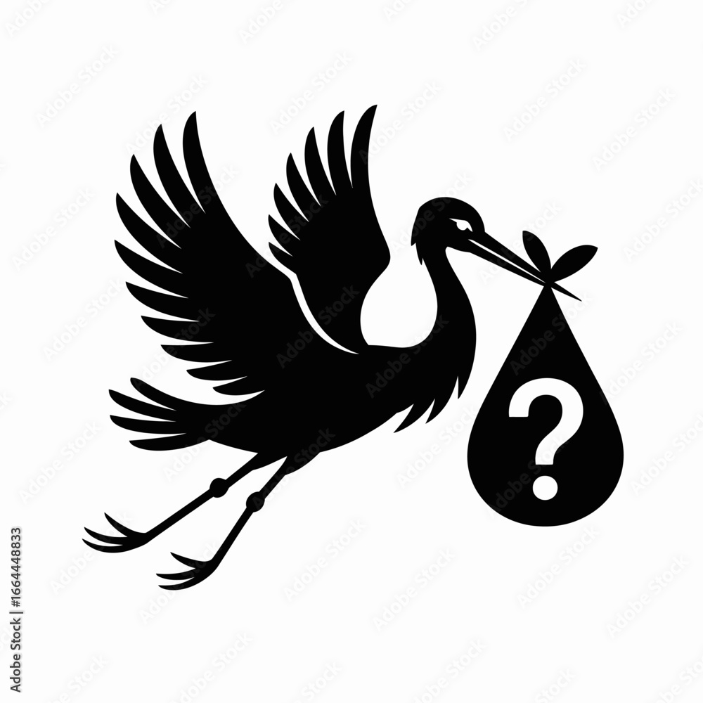 Fototapeta premium Stork Carrying Mystery Package Illustration