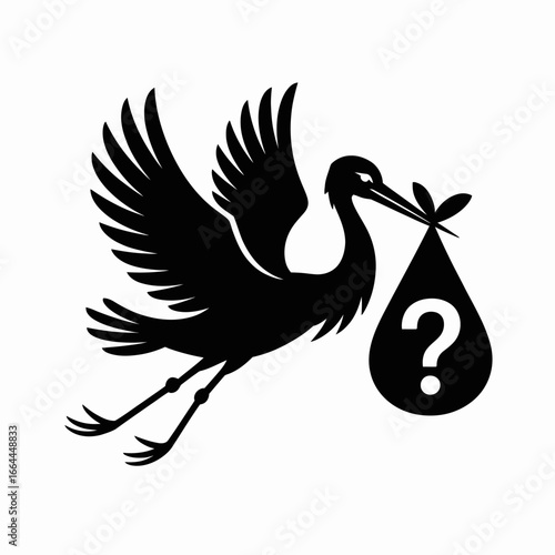 Stork Carrying Mystery Package Illustration